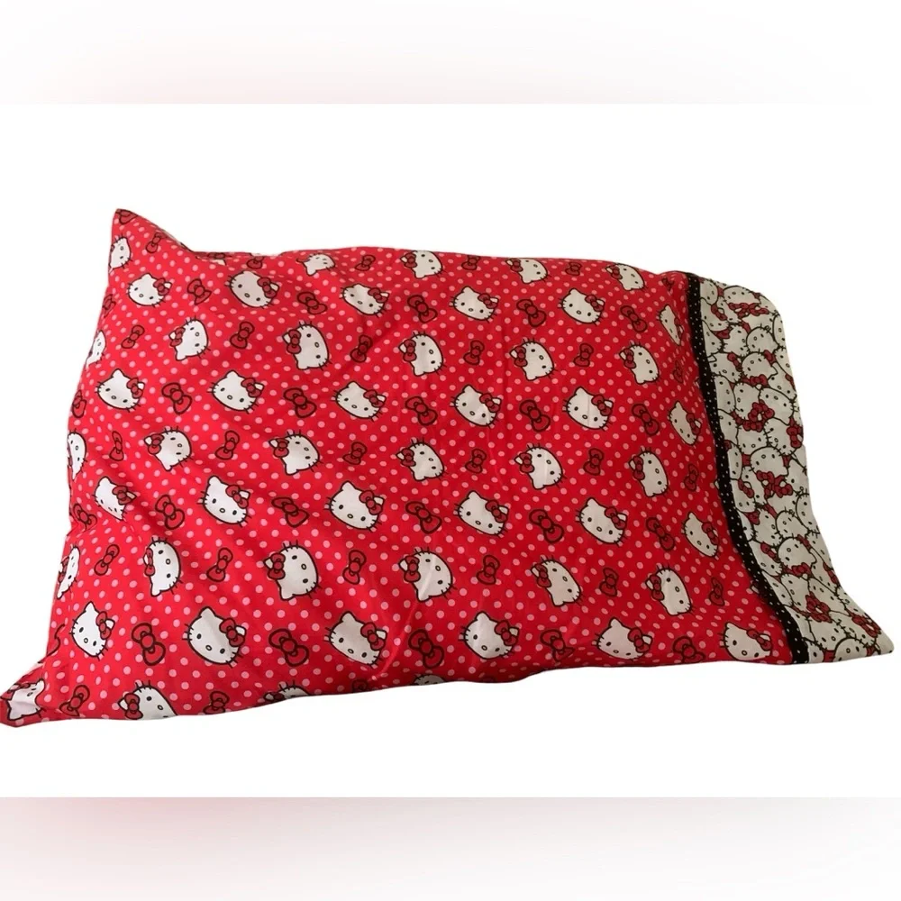 Handmade Hello Kitty Cotton Pillowcase - Red Polka Dot Standard Bedding like new